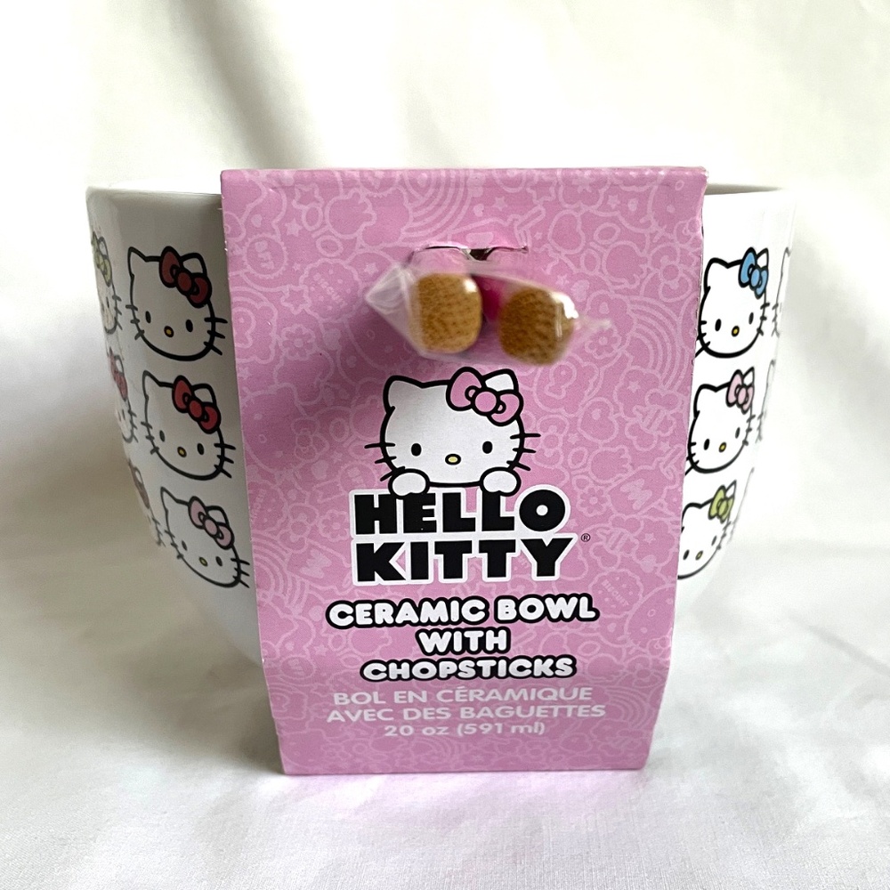 Sanrio Hello Kitty Ceramic Ramen Bowl with Chopsticks 20 oz Bowl - Picture 2 of 6